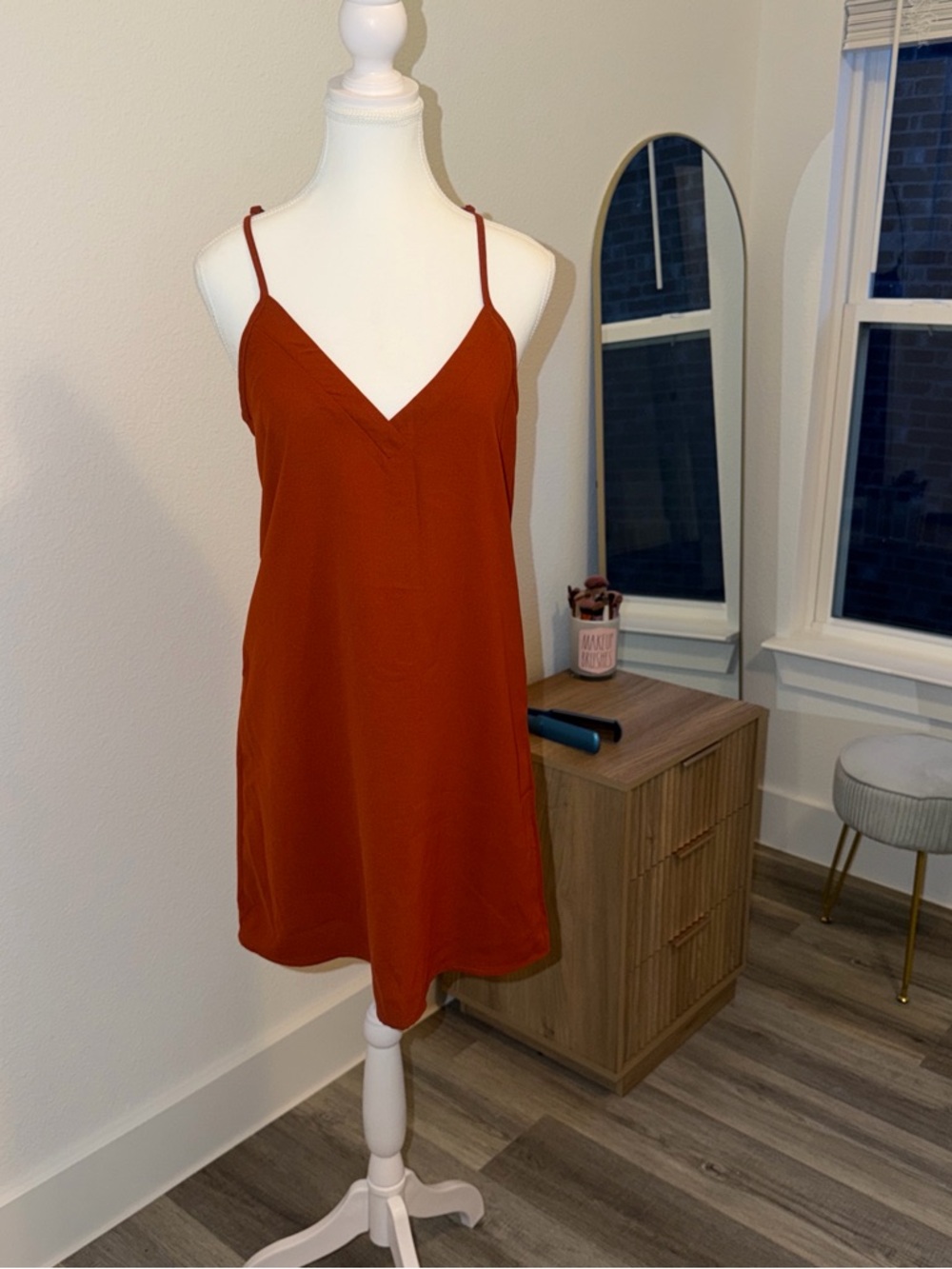 SHEIN Rust Orange Spaghetti Strap Dress